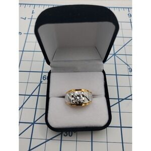 14K GE MENS SOLITAIRE CZ RING, 2 Tone Gold Electroplate, SIGNED ESPO, SIZE 8.5